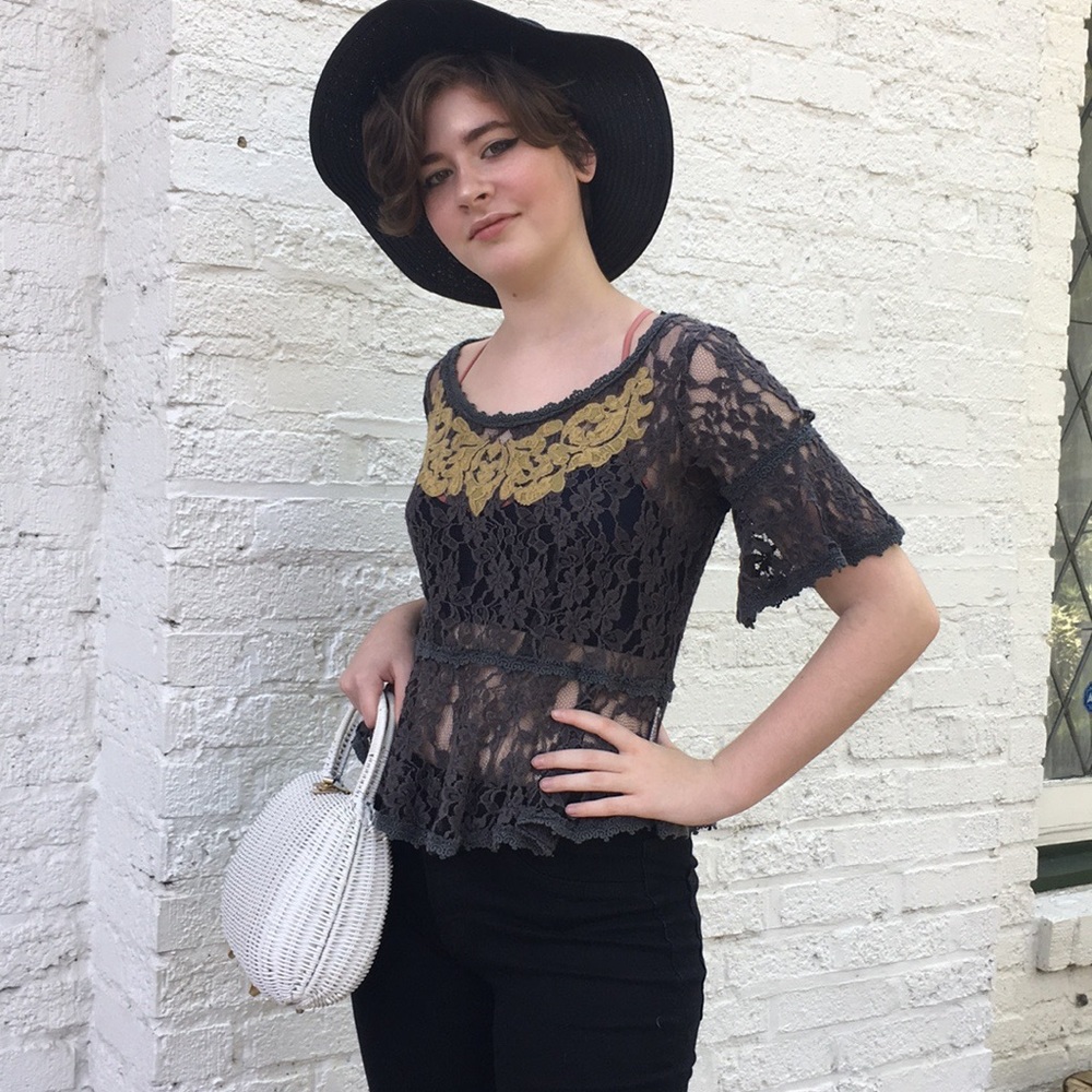 Free People grey lace top.